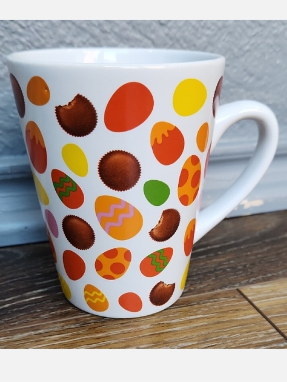 Reese's Peanut Butter Cup Easter Egg Mug Cup Orange Yellow Brown Green White